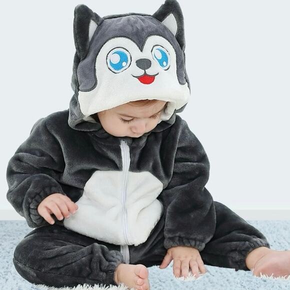 Baby Boy's Girl's Animal Infant Toddler's Jumpsuit Siberian Husky Dog Costume - Picture 4 of 5